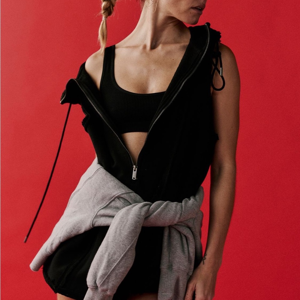 FP Movement by Free People Black Sleeveless Zip Hoodie Romper